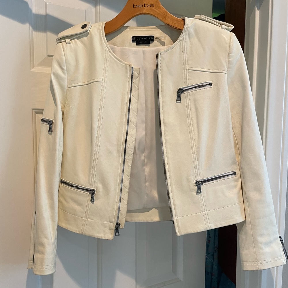 Alice + Olivia Classics white leather jacket